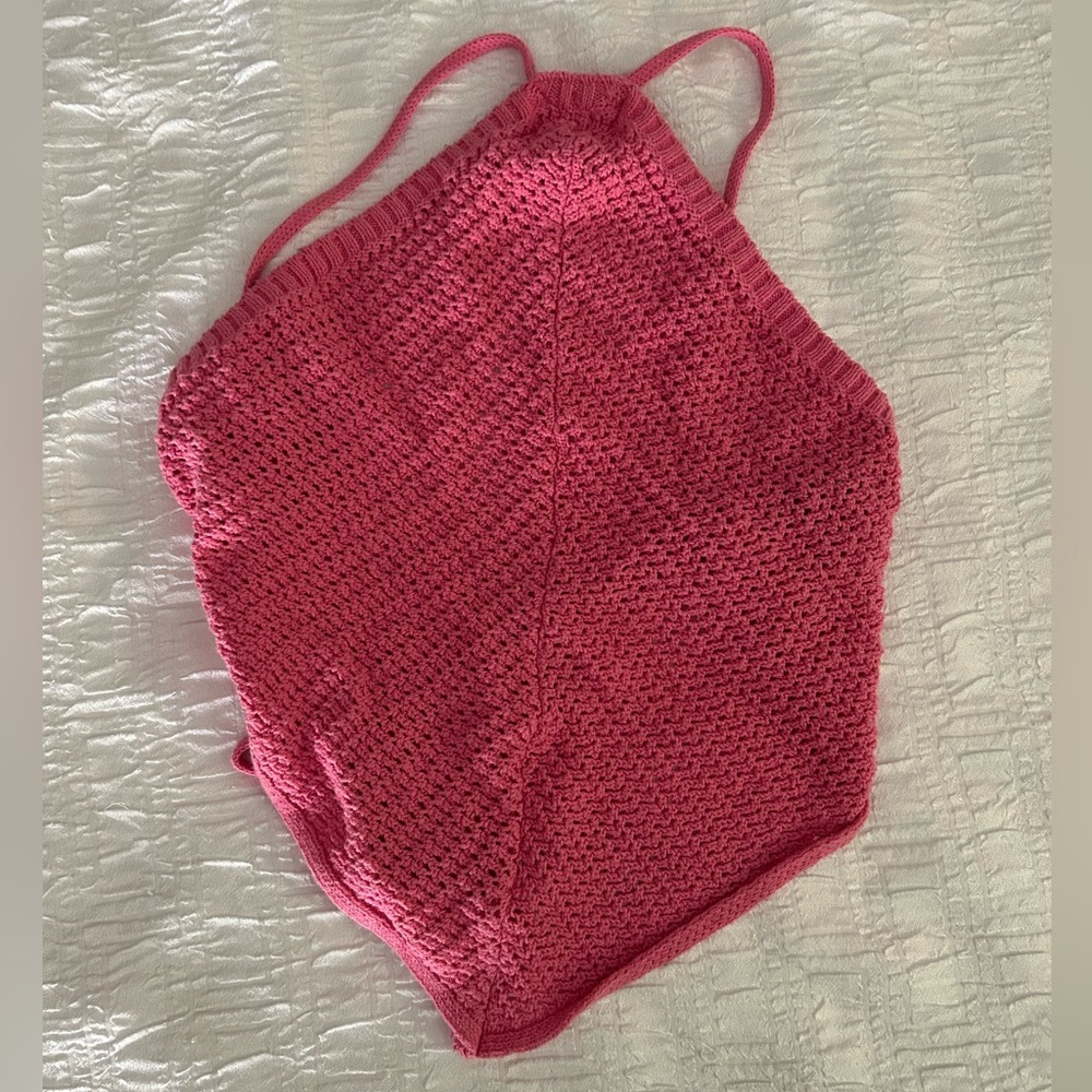 Free People FP BEACH June Fauxchet Sweater Halter Top Pink Size Small - Picture 2 of 5